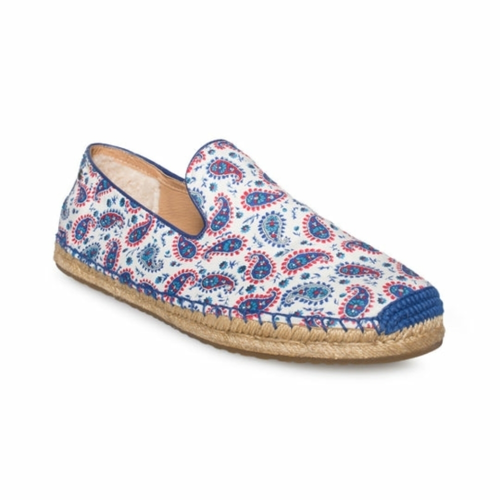 Ugg Sandrinne Liberty Paisley Patriotic Espadrille Slip-on Fur Heel Leather Shoe